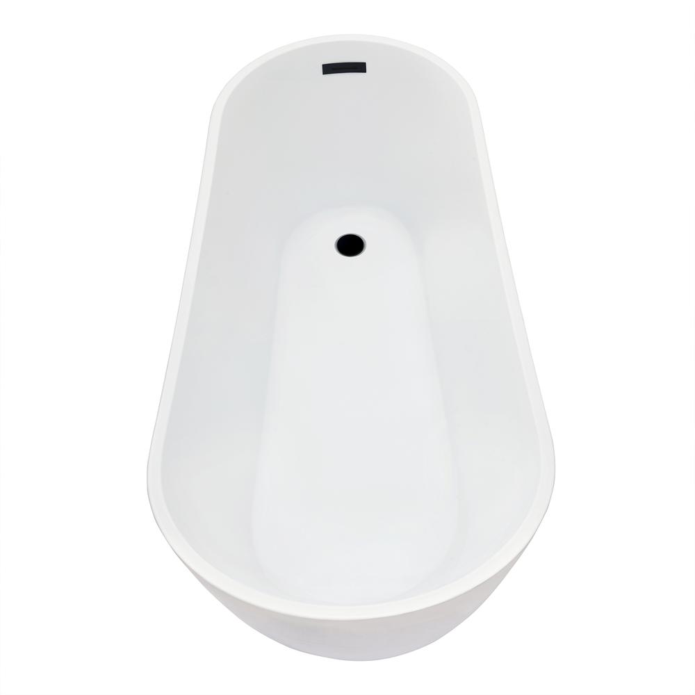 Ipure 67" x 29" Flatbottom Freestanding Acrylic Soaking Bathtub in Glossy White. Picture 4