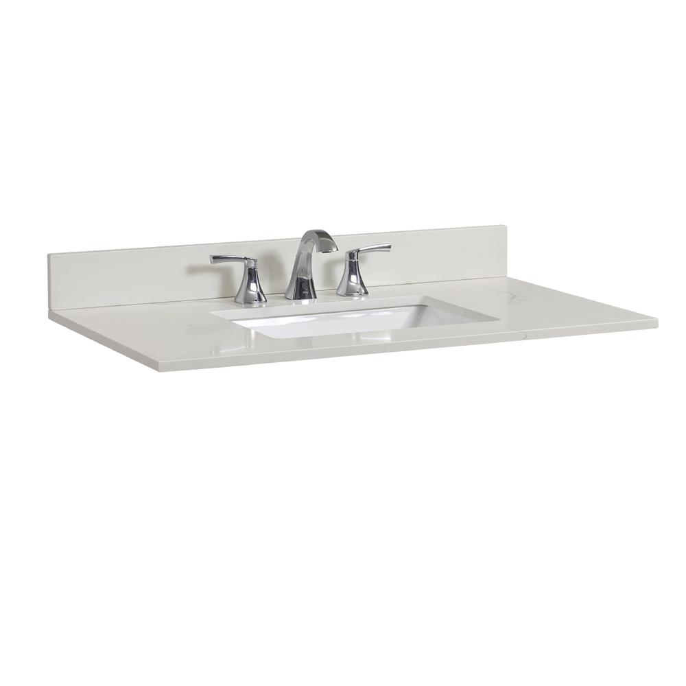 37 in. Composite Stone Vanity Top in Milano White with White Sink. Picture 3