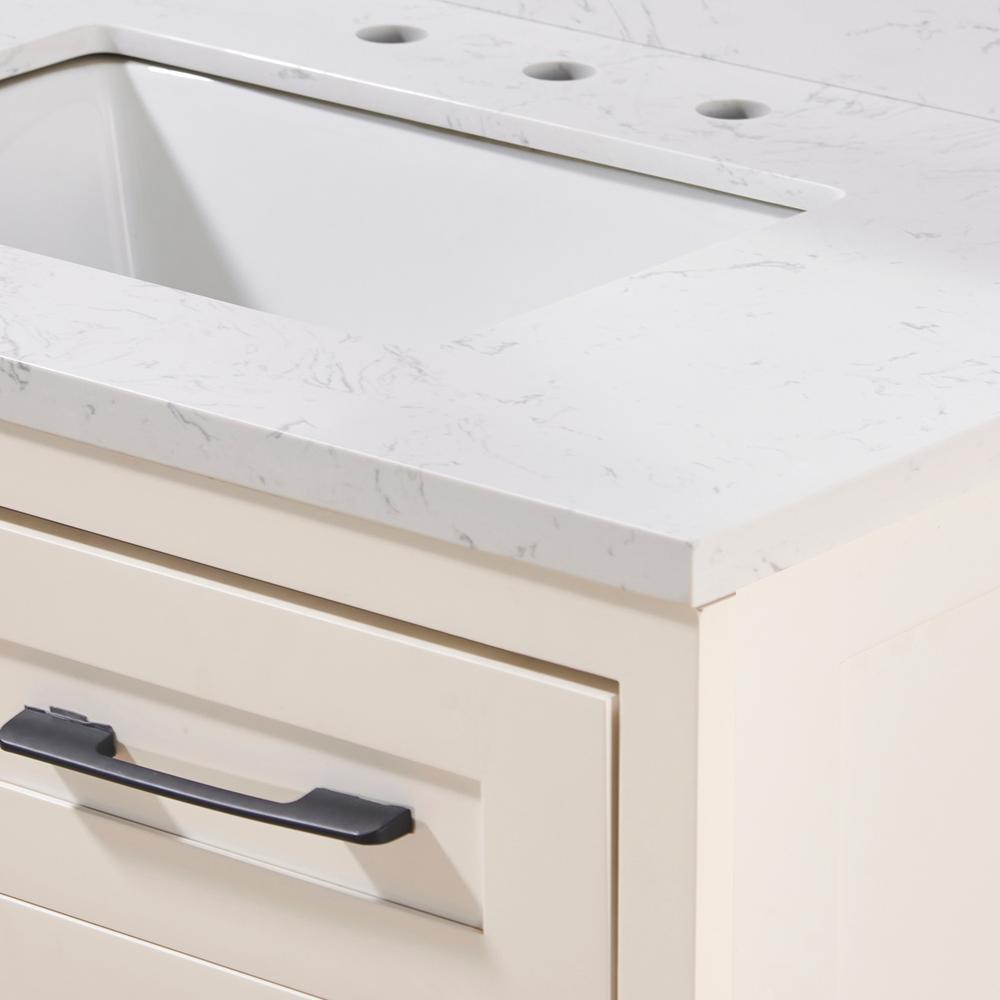 37. in Composite Stone Vanity Top in Aosta White with White Sink. Picture 6