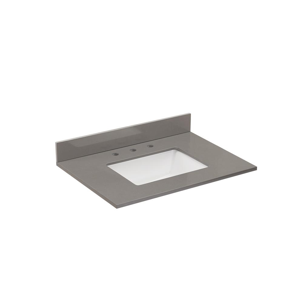 31 in. Composite Stone Vanity Top In Concrete Grey with White  Sink. Picture 2