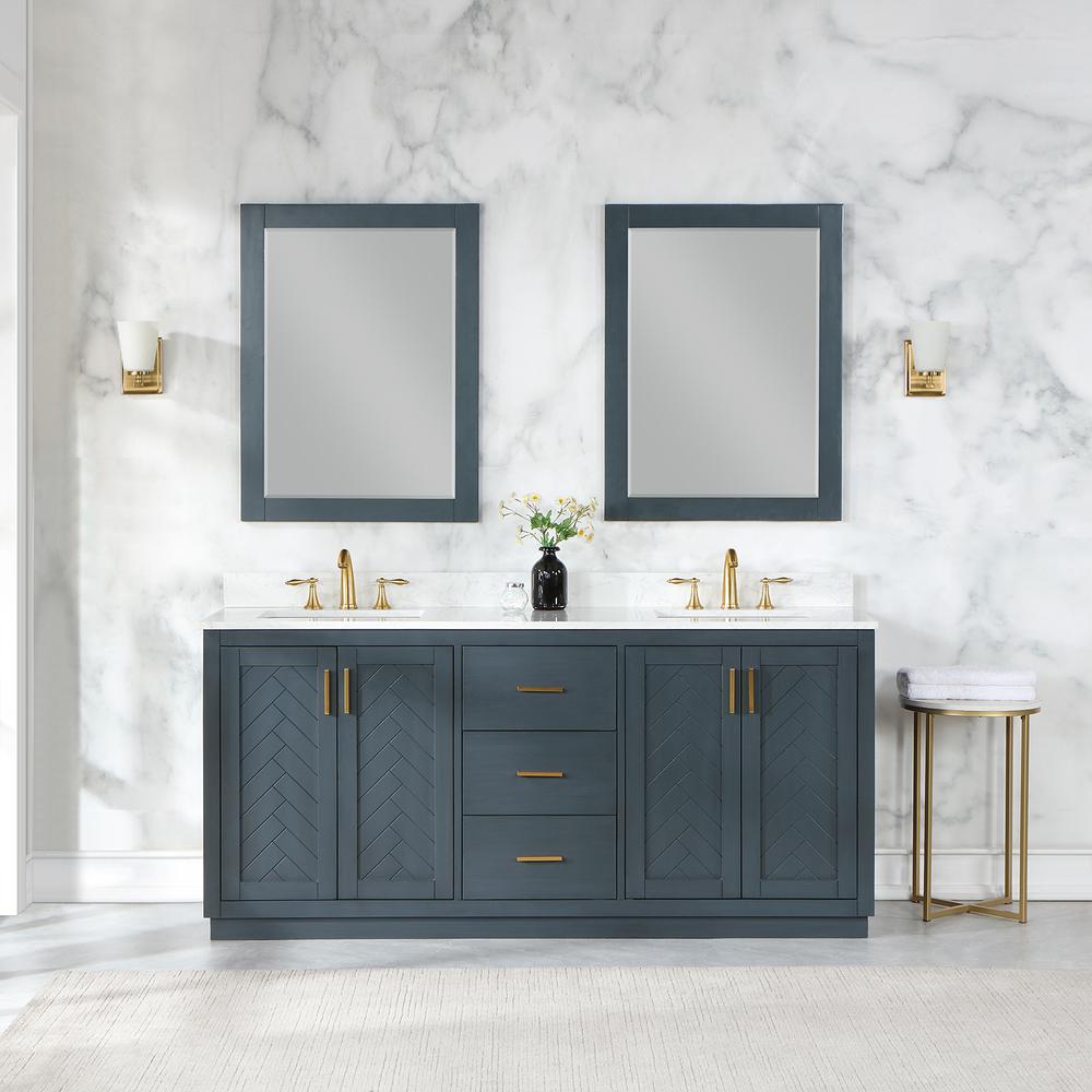 72" Double Bathroom Vanity Set in Classic Blue with Mirror. Picture 3