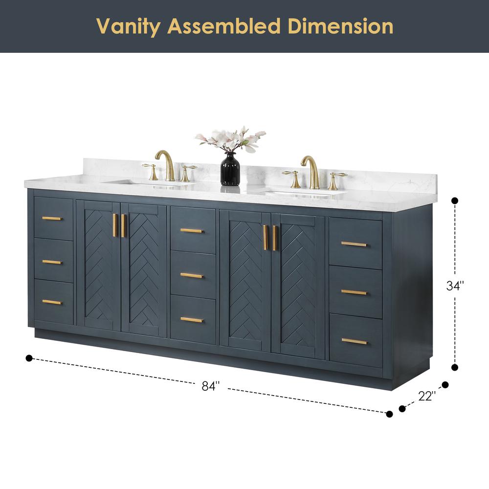 84" Double Bathroom Vanity Set in Classic Blue with Mirror. Picture 3