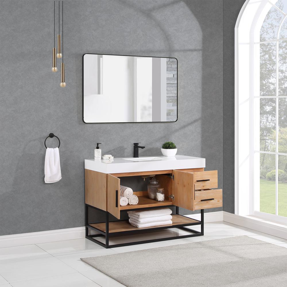 48" Single Bathroom Vanity in Light Brown with Mirror. Picture 10