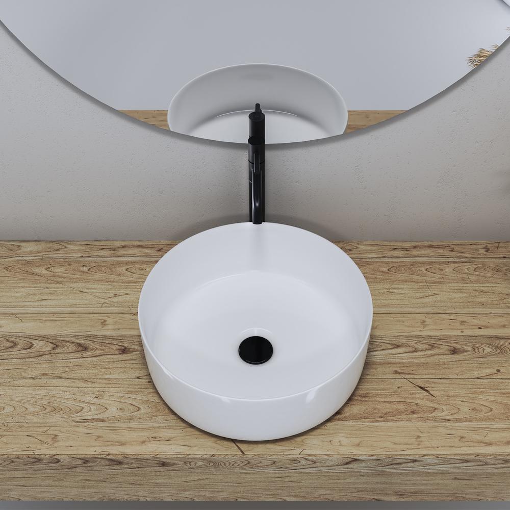 14 in. Round White
 Finish Ceramic Vessel Bathroom Vanity Sink. Picture 9