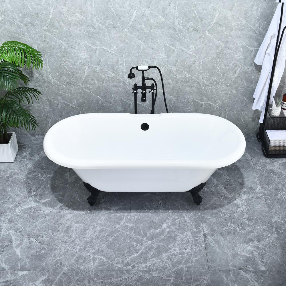 Kerta 67" x 29" Acrylic Clawfoot Soaking Bathtub in Glossy White. Picture 7