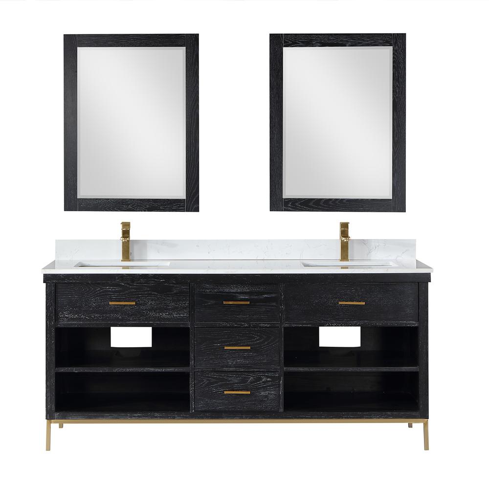 72" Double Bathroom Vanity Set in Black Oak with Mirror. Picture 1