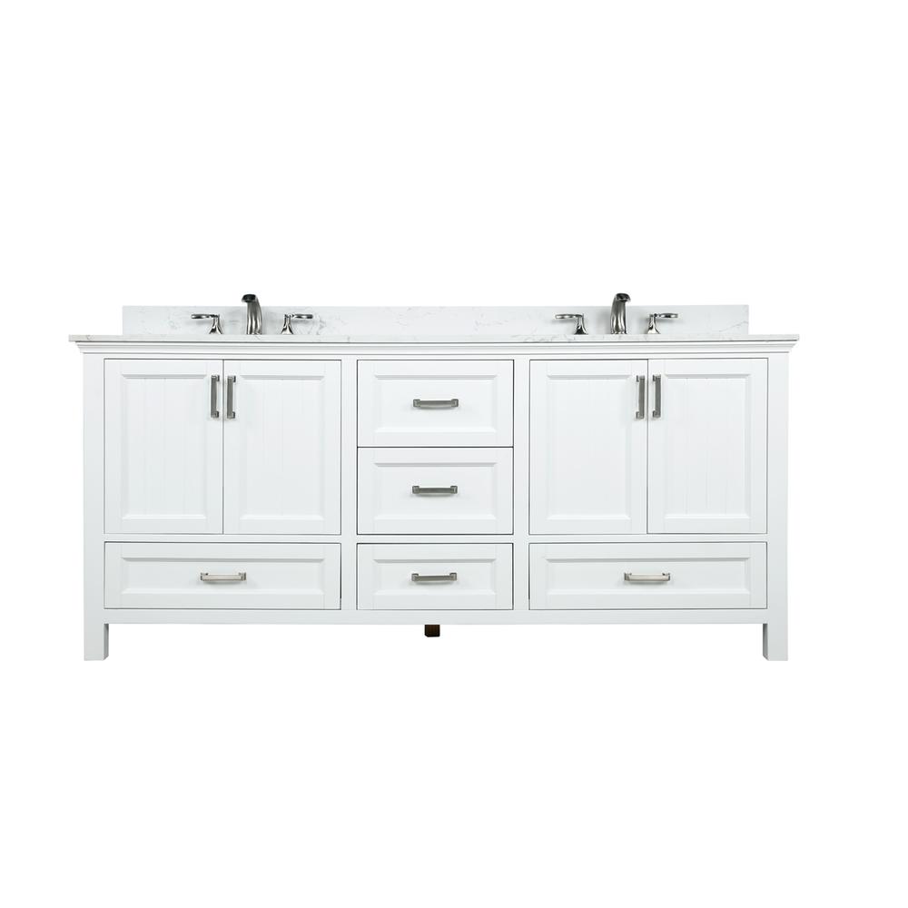 72" Double Bathroom Vanity Set in White without Mirror. Picture 1