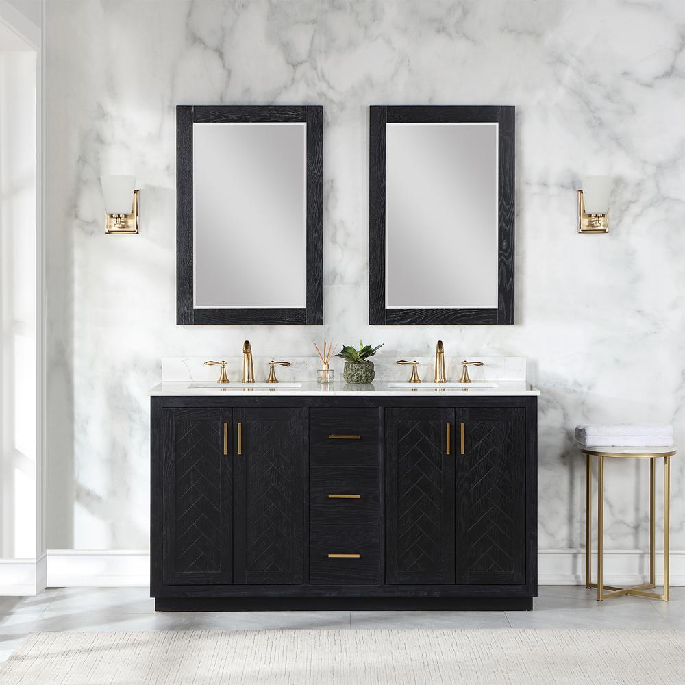 60" Double Bathroom Vanity Set in Black Oak with Mirror. Picture 3