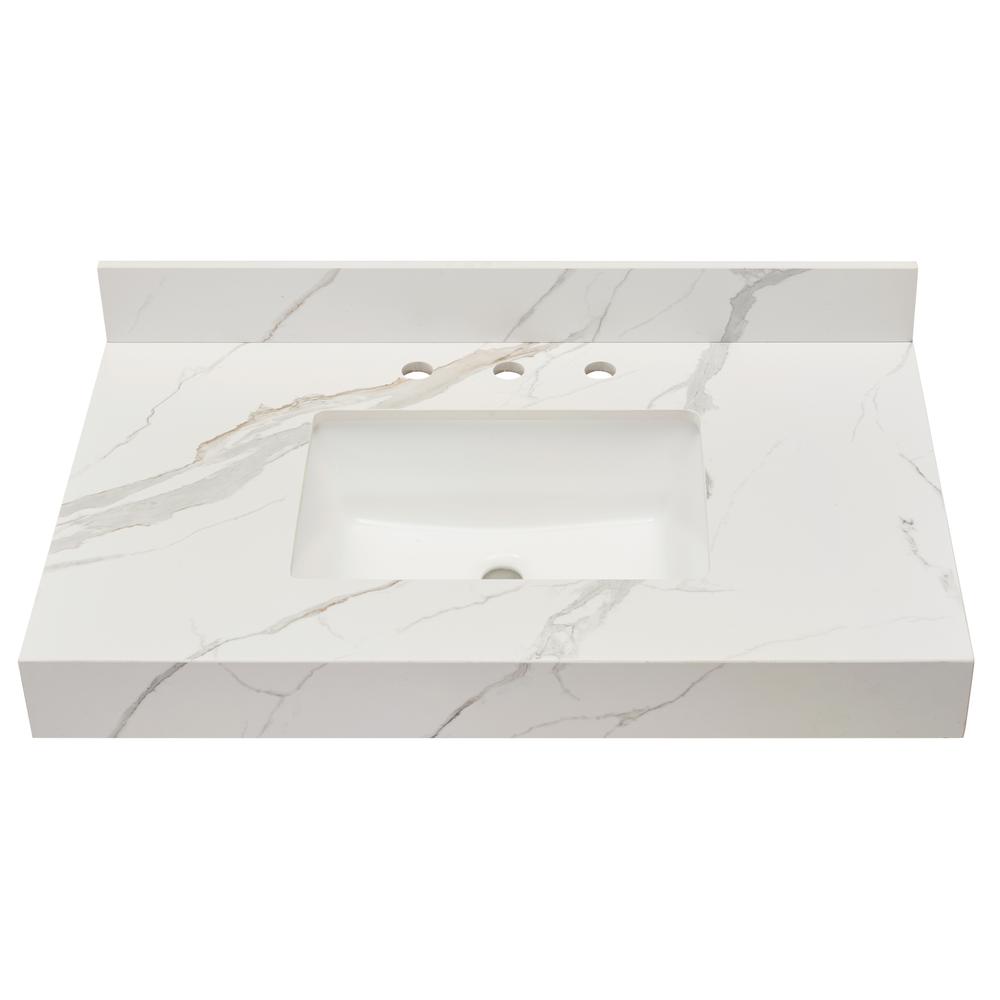 48 in. Composite Stone Vanity Top in Calacatta White Apron with White Sink. Picture 1