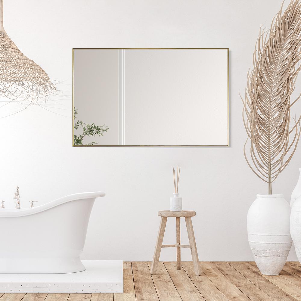 Sassi 48" Rectangle Bathroom/Vanity Brushed Gold Aluminum Framed Wall Mirror. Picture 11