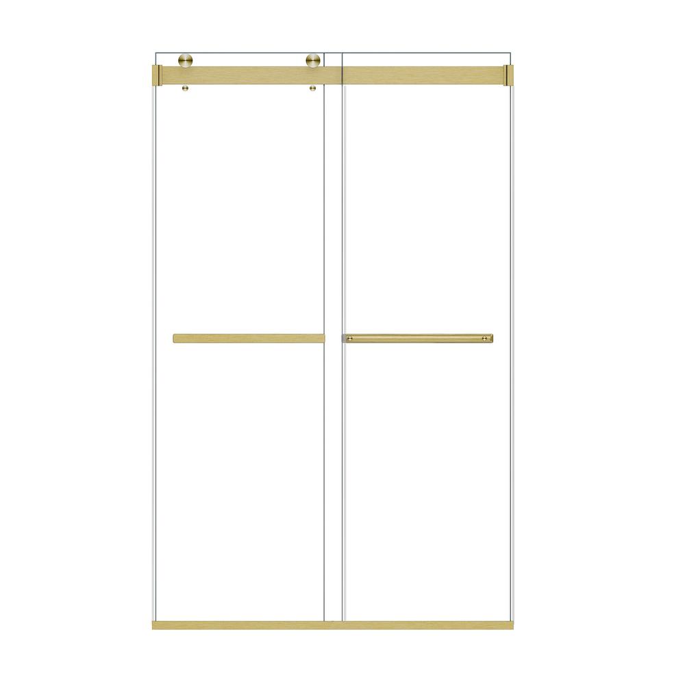By Pass Frameless Shower Door in Brushed Gold with Clear Glass. Picture 1