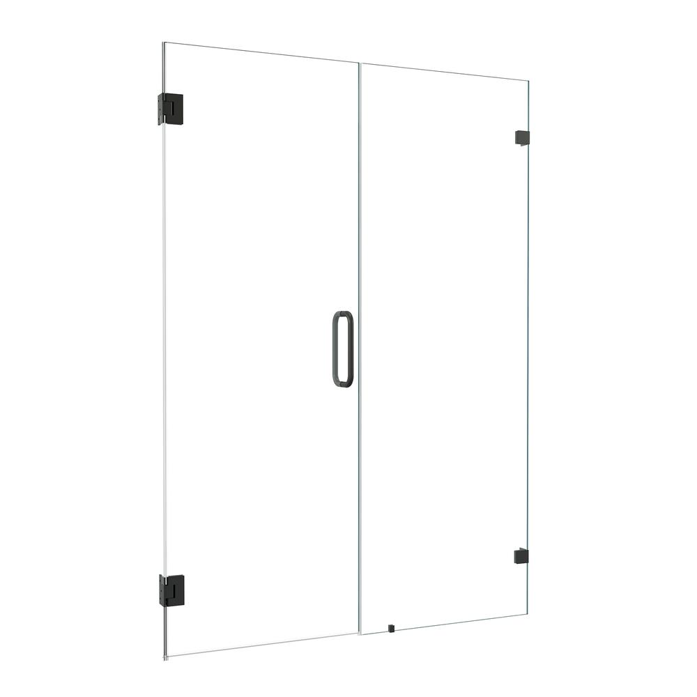 Frameless Hinged Shower Door in Matte Black with Clear Glass. Picture 2