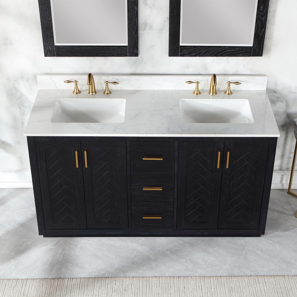 60" Double Bathroom Vanity Set in Black Oak with Mirror. Picture 7