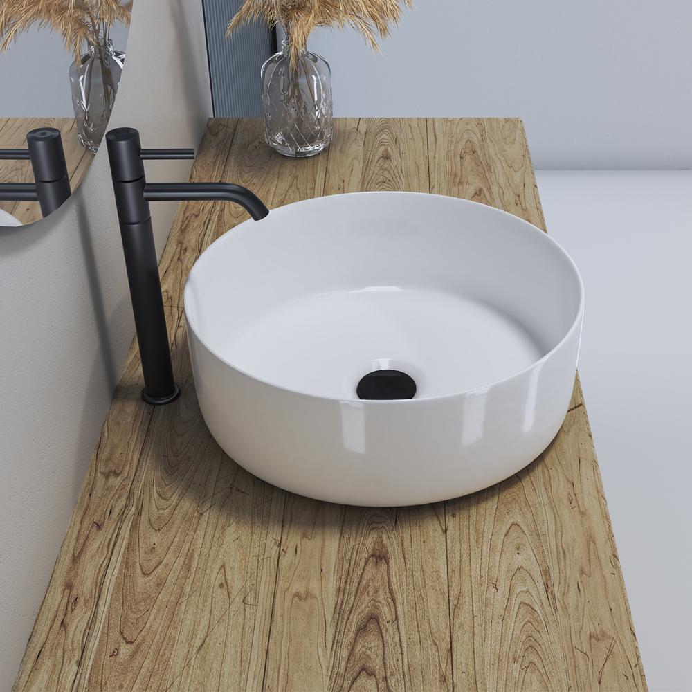 14 in. Round White
 Finish Ceramic Vessel Bathroom Vanity Sink. Picture 10
