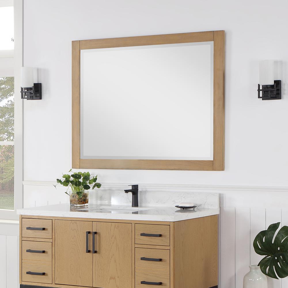 48" Rectangular Bathroom Wood Framed Wall Mirror in Washed Oak. Picture 4