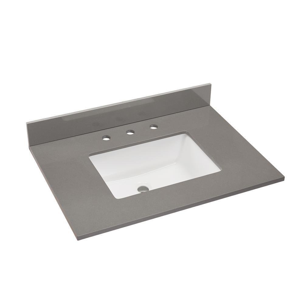 31 in. Composite Stone Vanity Top In Concrete Grey with White  Sink. Picture 3
