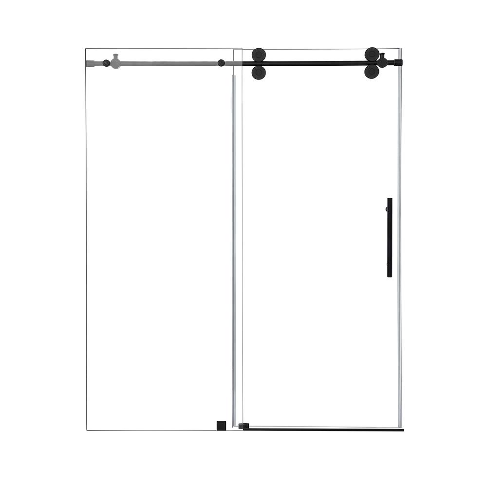 Single Sliding Frameless Shower Door in Matte Black with Clear Glass. Picture 1