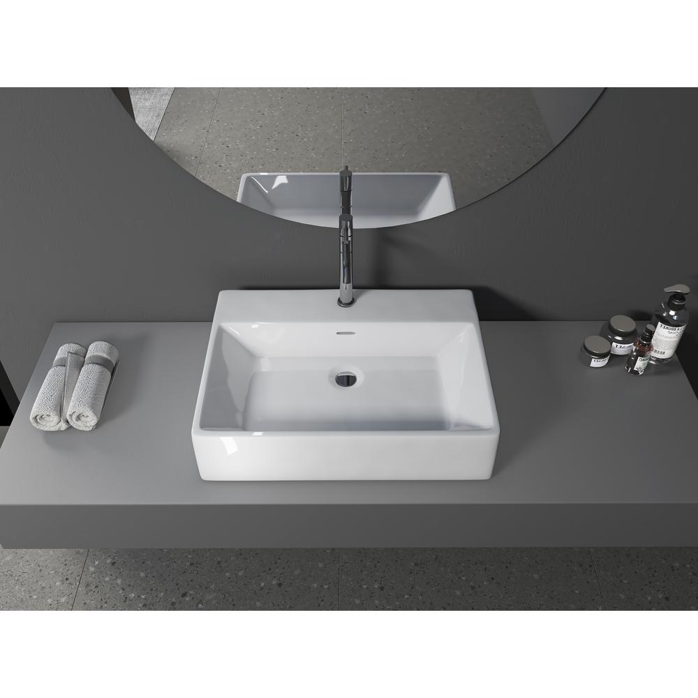 24 in. Rectangle White Finish Ceramic Vessel Bathroom Vanity Sink with Overflow. Picture 10