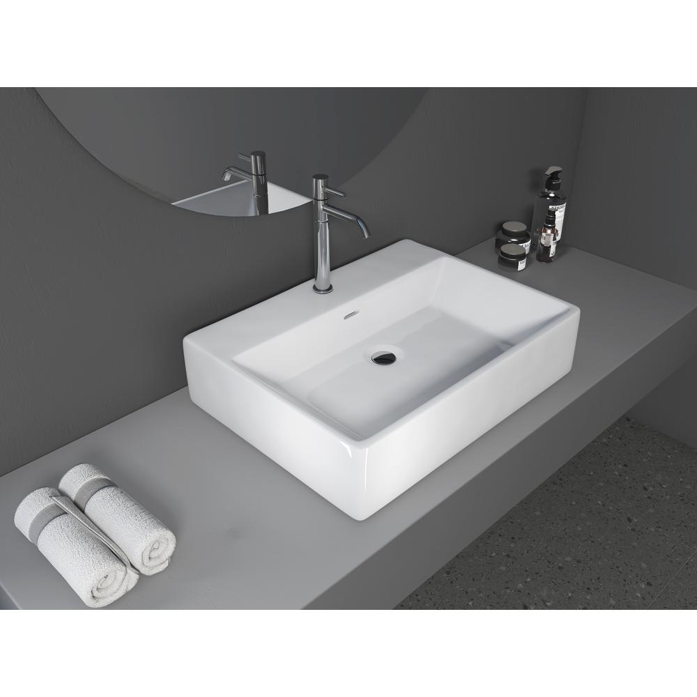 24 in. Rectangle White Finish Ceramic Vessel Bathroom Vanity Sink with Overflow. Picture 16