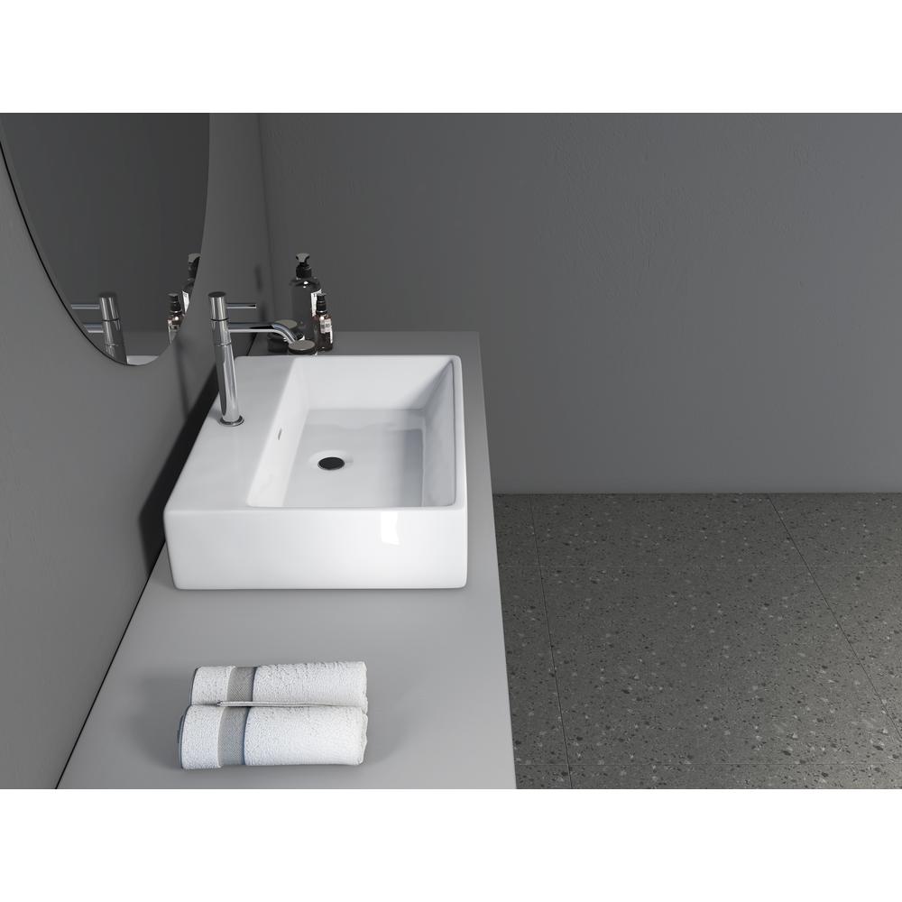 24 in. Rectangle White Finish Ceramic Vessel Bathroom Vanity Sink with Overflow. Picture 18