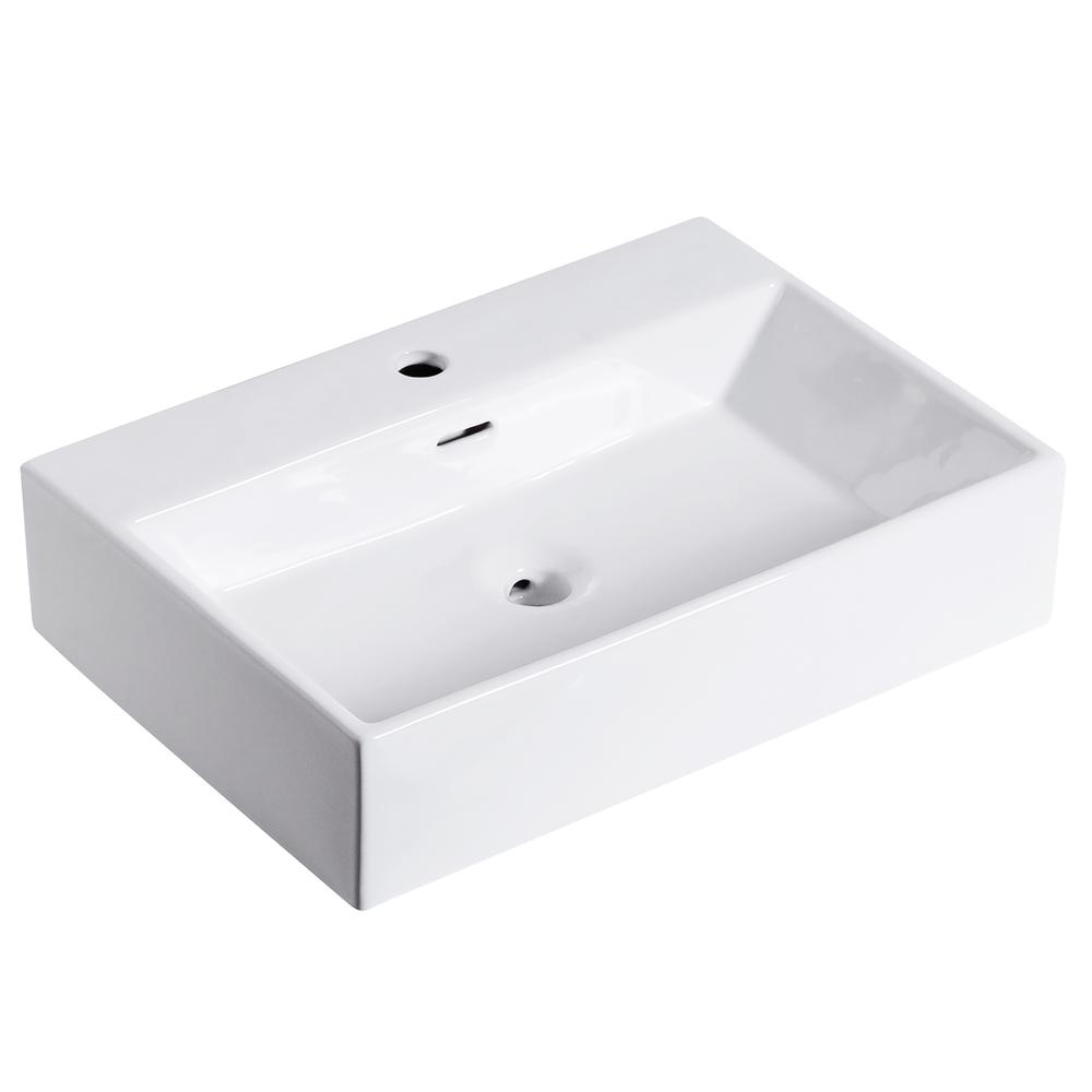 24 in. Rectangle White Finish Ceramic Vessel Bathroom Vanity Sink with Overflow. Picture 11