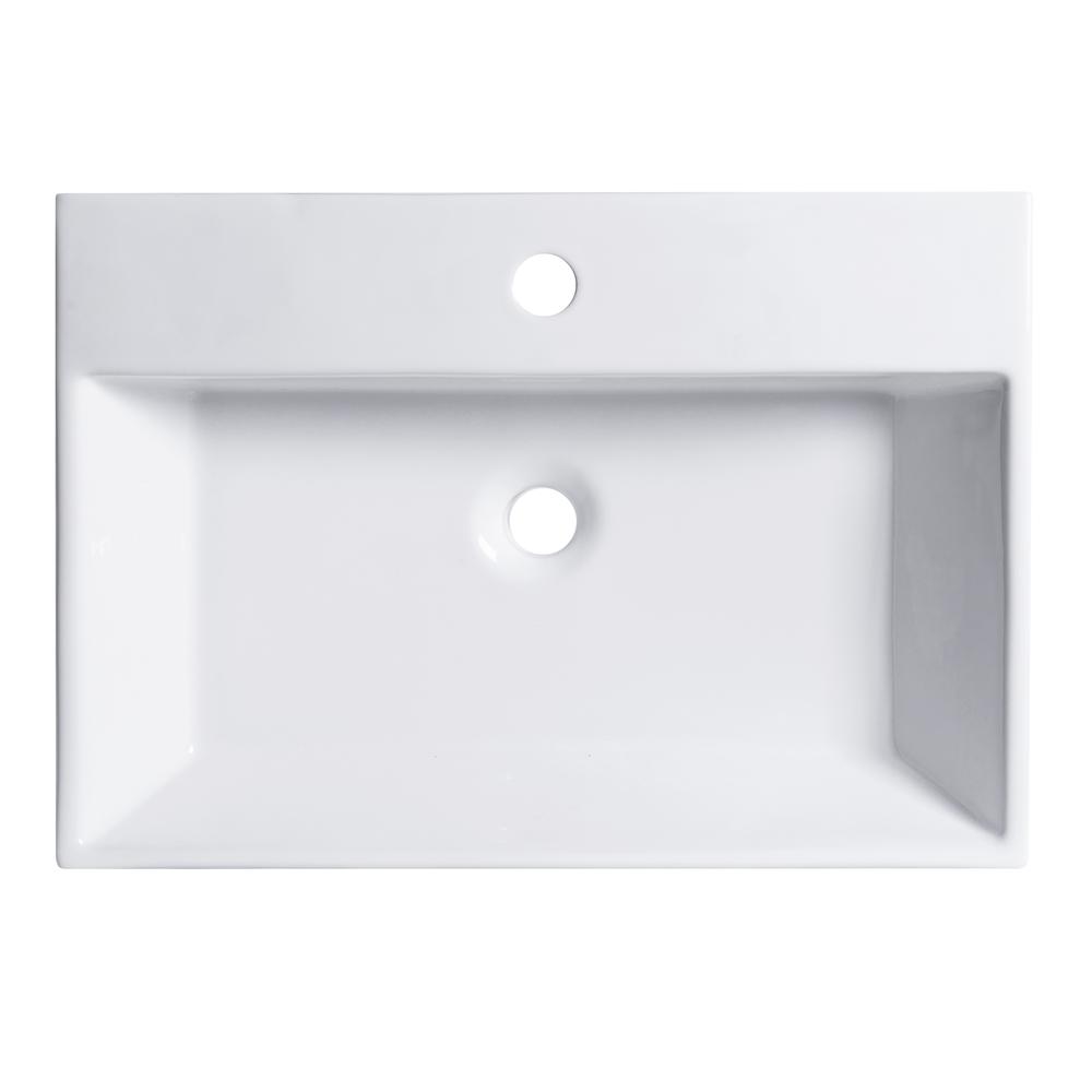 24 in. Rectangle White Finish Ceramic Vessel Bathroom Vanity Sink with Overflow. Picture 14