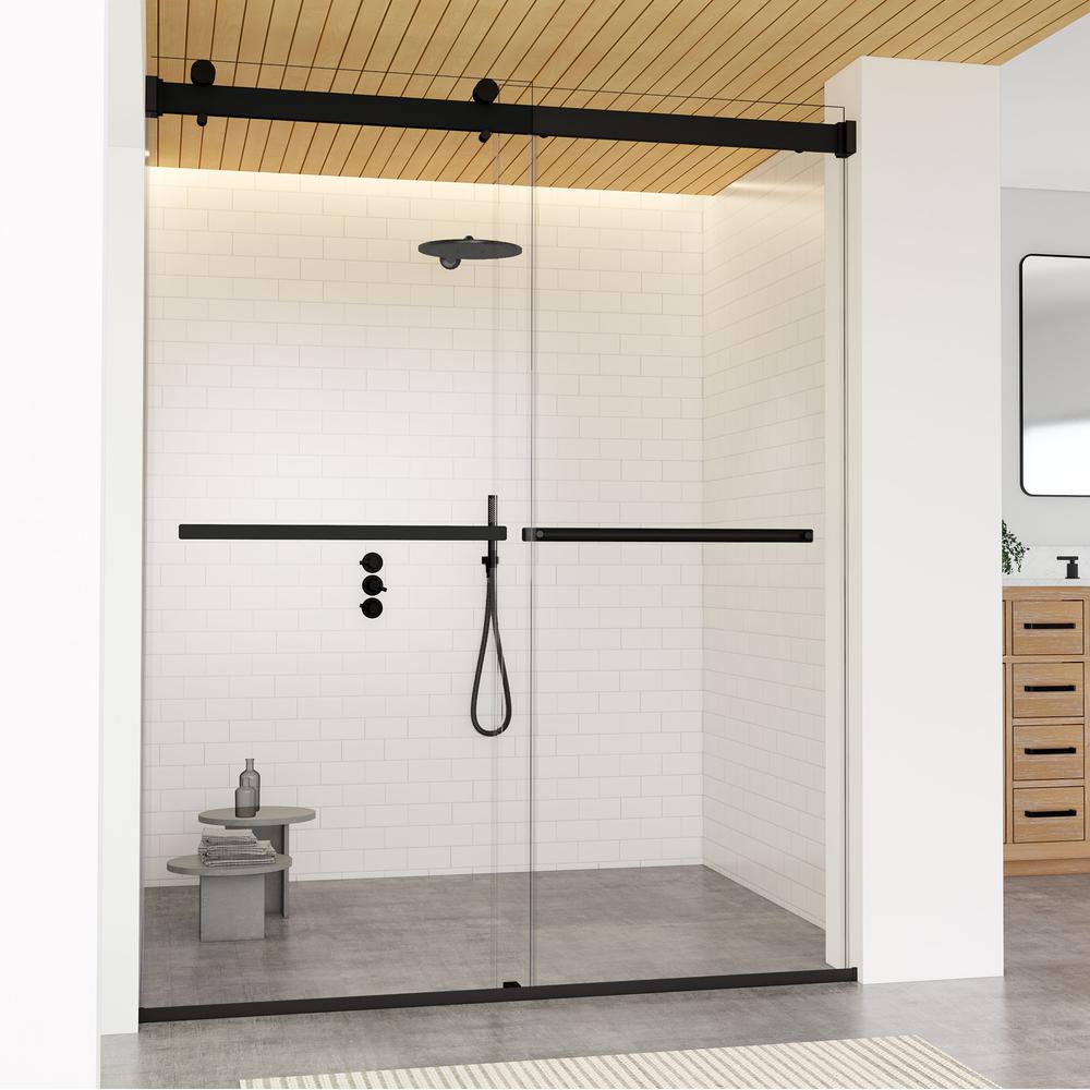 By Pass Frameless Shower Door in Matte Black with Clear Glass. Picture 3