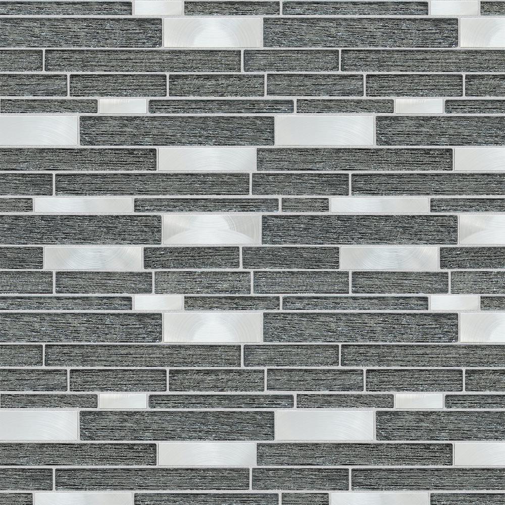 Ardcarn 11.8" x 10.9" Rectangular Laminated Glass Mosaic Mix Aluminum Wall Tile. Picture 4