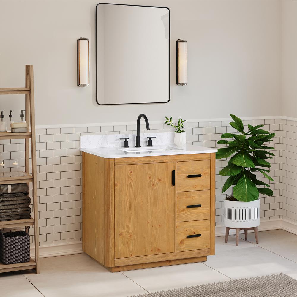 36" Single Bathroom Vanity in Natural Wood with Mirror. Picture 4