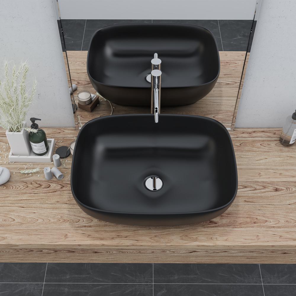 20 in. Oval Black
 Finish Ceramic Vessel Bathroom Vanity Sink. Picture 6