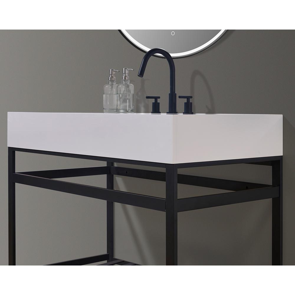 42" Single Stainless Steel Vanity Console in Matt Black and Mirror. Picture 6