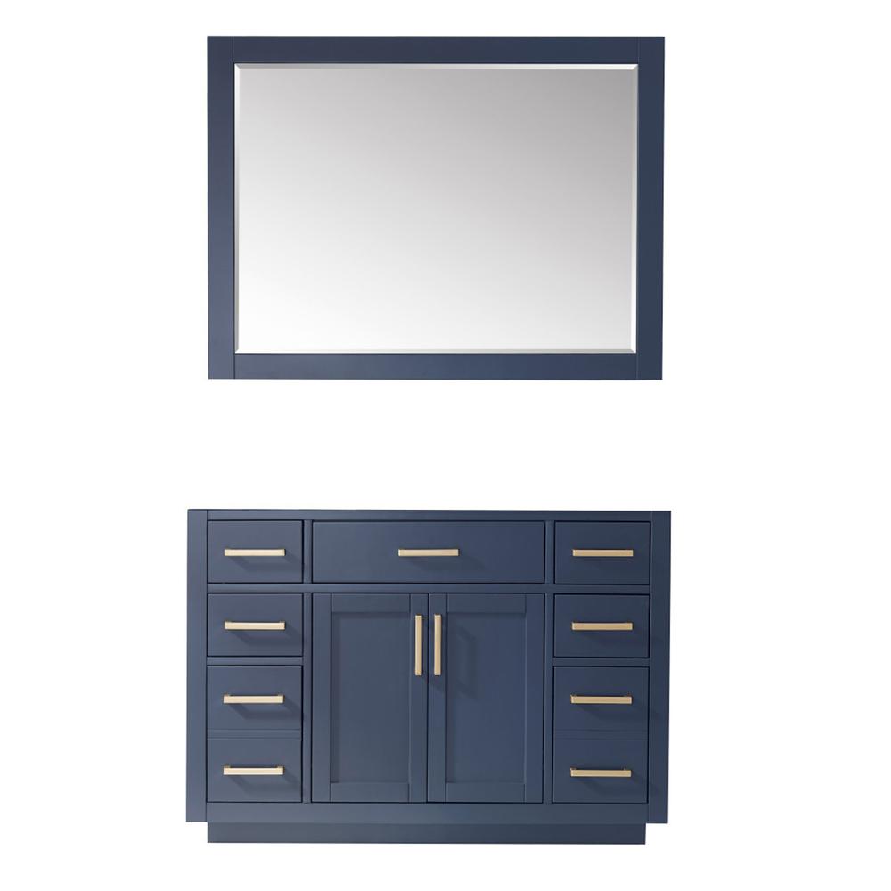 Single Bathroom Vanity Cabinet Only in Royal Blue and Mirror, without Countertop. Picture 6