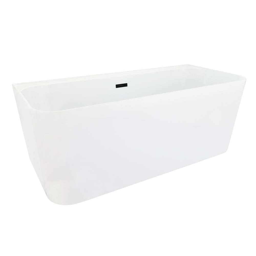 Groda 63" x 30" Flatbottom Freestanding Acrylic Soaking Bathtub in Glossy White. Picture 3