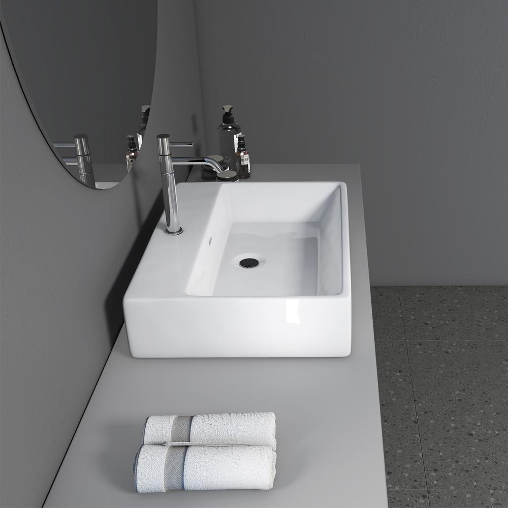 24 in. Rectangle White Finish Ceramic Vessel Bathroom Vanity Sink with Overflow. Picture 7