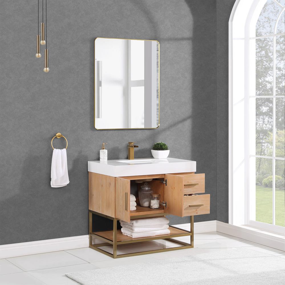 36" Single Bathroom Vanity in Light Brown with Mirror. Picture 6