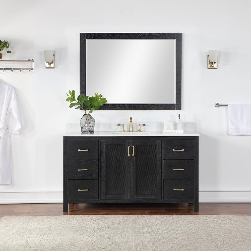 60" Single Bathroom Vanity Set in Black Oak with Mirror. Picture 4