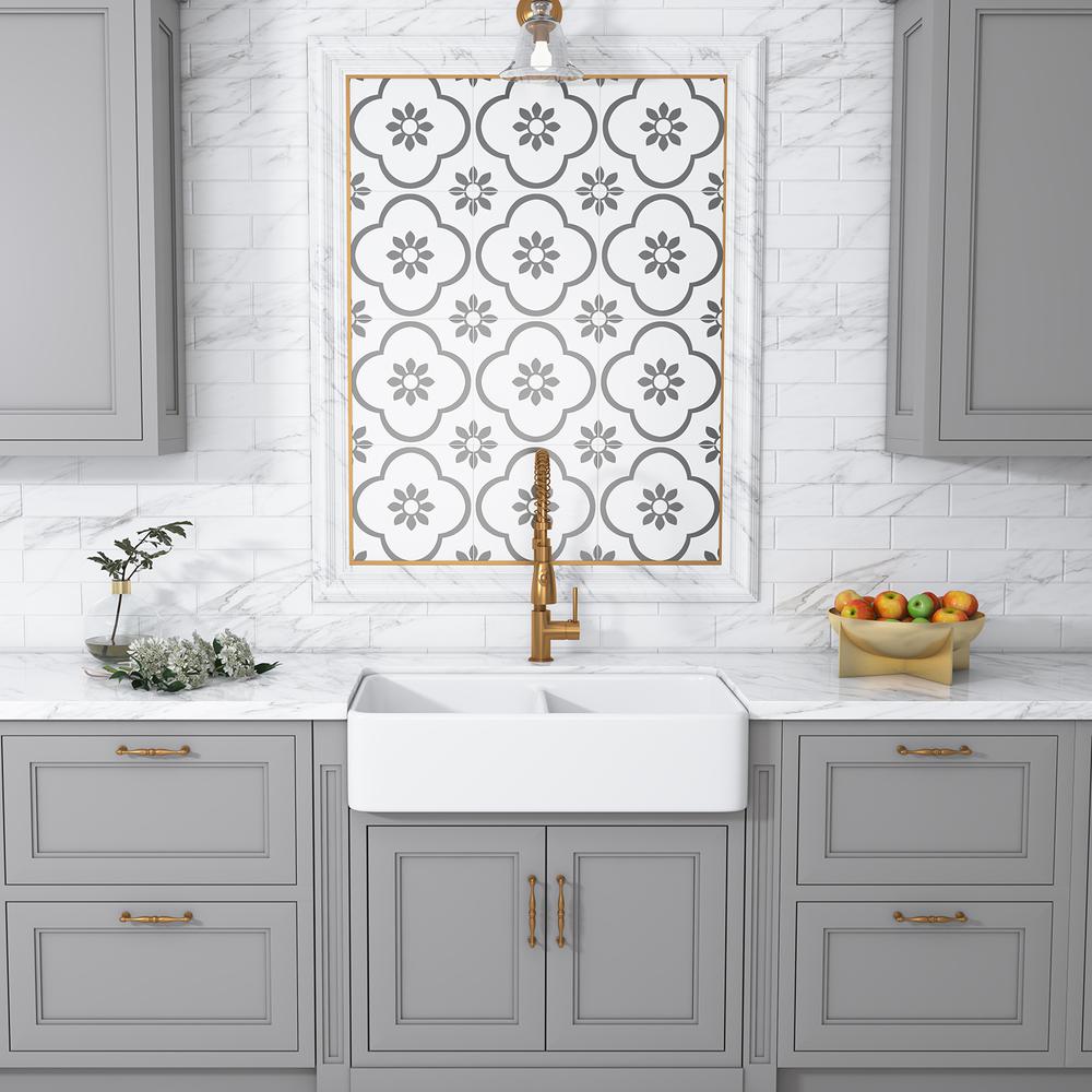 Glossy White Ceramic Rectangular 32" L x 19.7" W Vessel Bathroom Double Sinks. Picture 7
