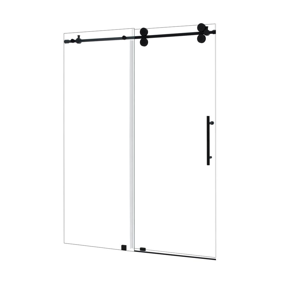Single Sliding Frameless Shower Door in Matte Black with Clear Glass. Picture 2