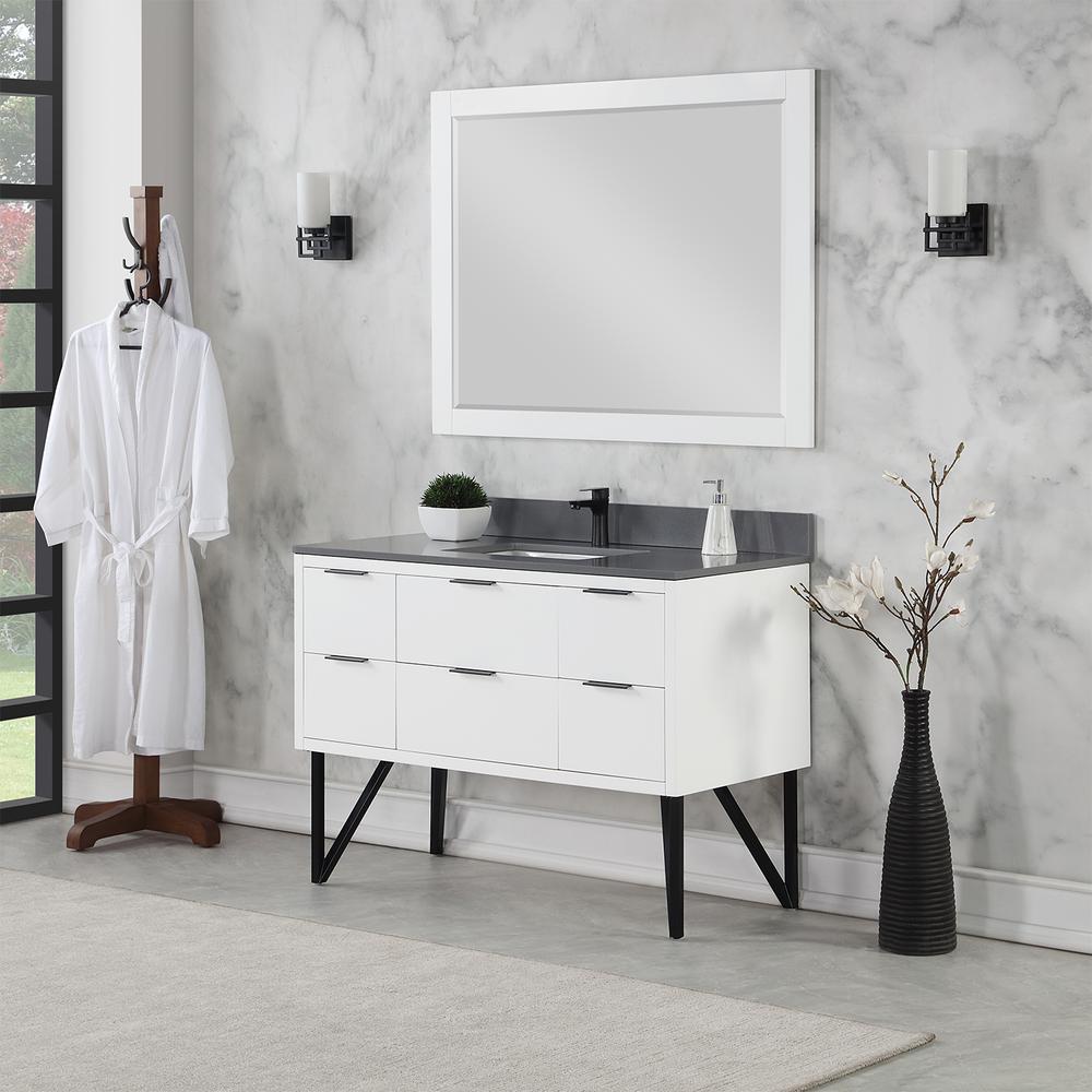 48" Single Bathroom Vanity in White with Mirror. Picture 4