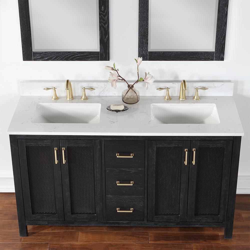 60" Double Bathroom Vanity Set in Black Oak with Mirror. Picture 7