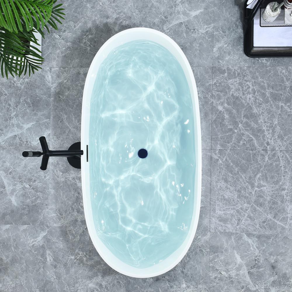 Rauris 59" x 28" Flatbottom Freestanding Acrylic Soaking Bathtub in Glossy White. Picture 7