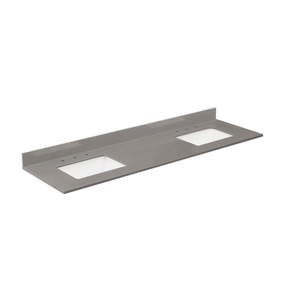 67 in. Composite Stone Vanity Top in Concrete Grey with White Sink. Picture 3