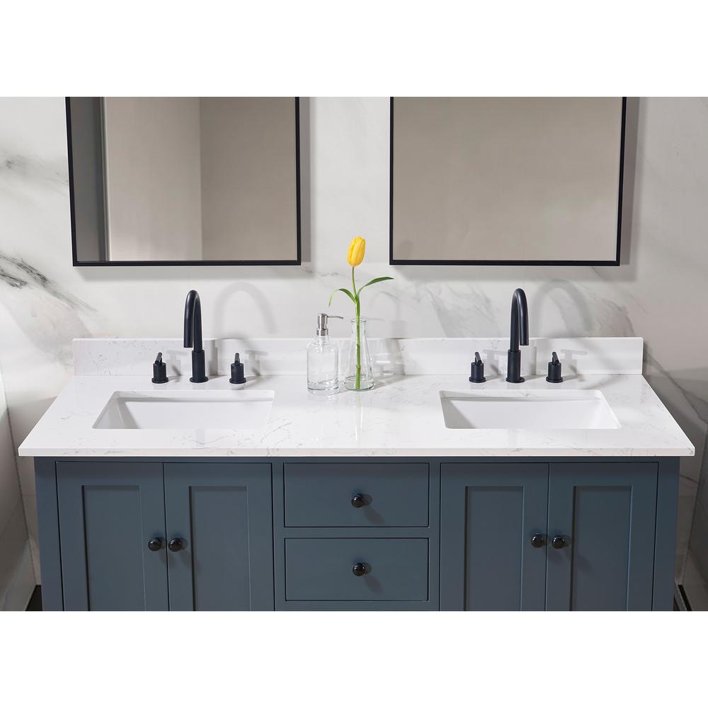 61. in Composite Stone Vanity Top in Aosta White with Double White Sink. Picture 8