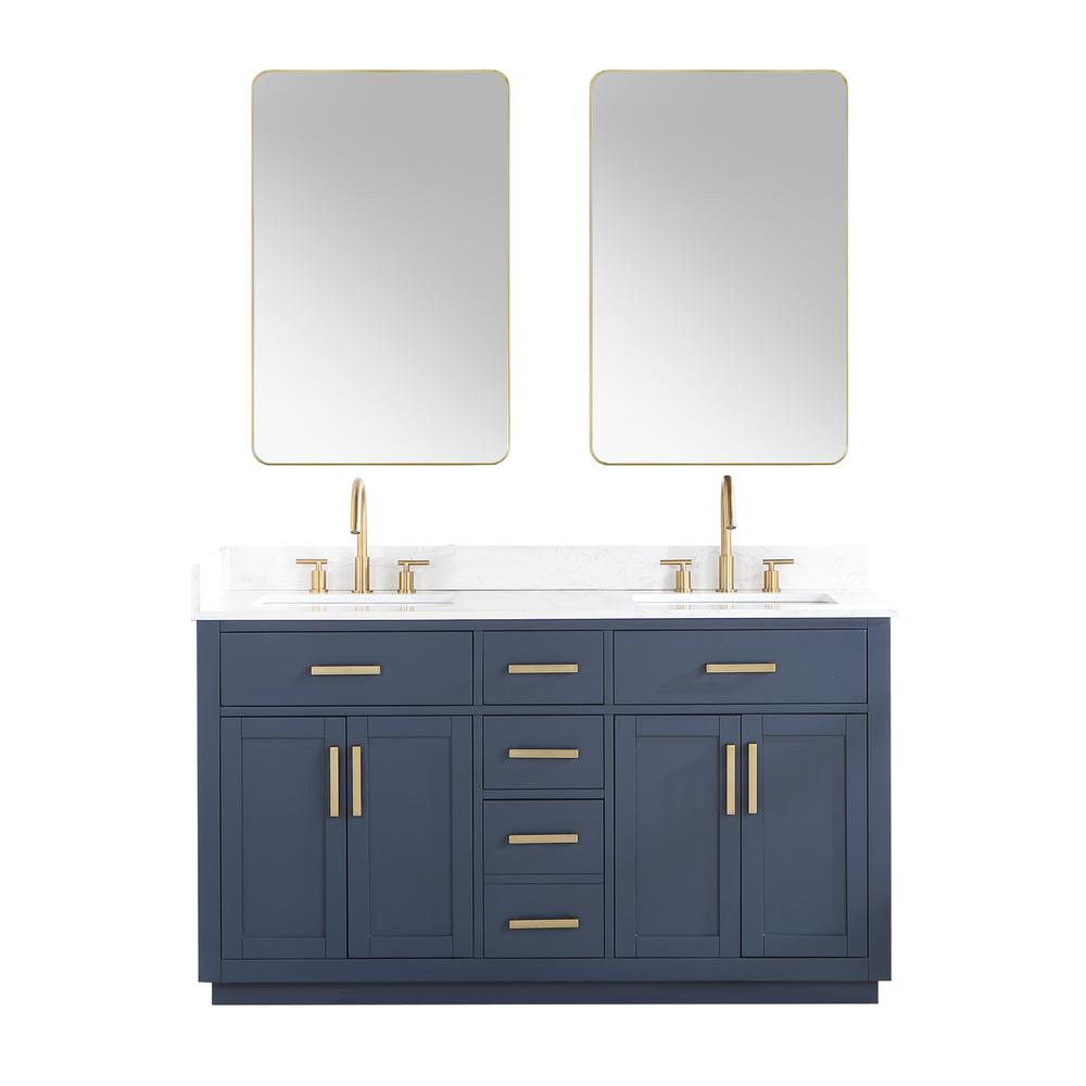 60" Double Bathroom Vanity in Royal Blue with Mirror. Picture 1