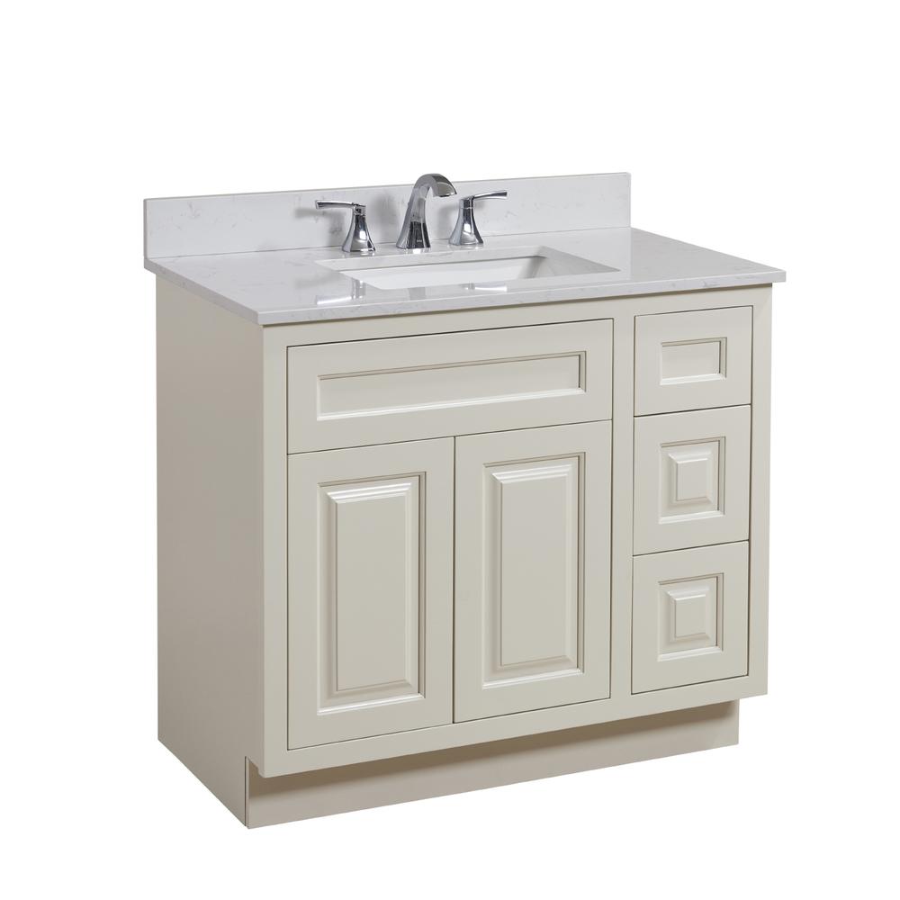 37 in. Composite Stone Vanity Top in Jazz White with White Sink. Picture 4