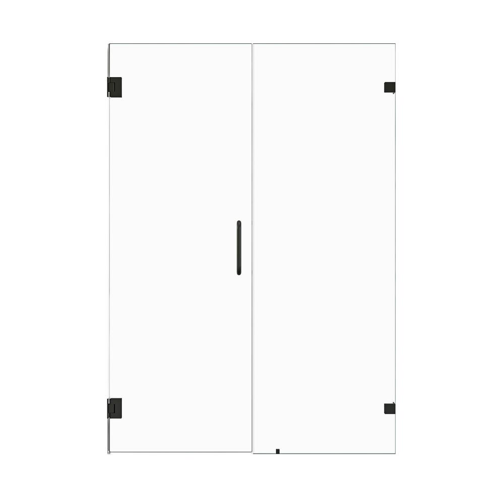 Frameless Hinged Shower Door in Matte Black with Clear Glass. Picture 1