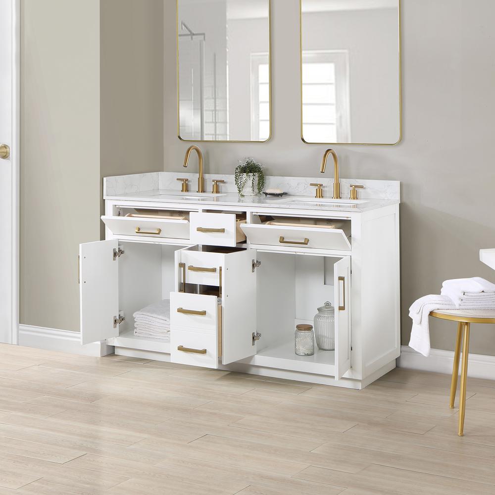 60" Double Bathroom Vanity in White without Mirror. Picture 9