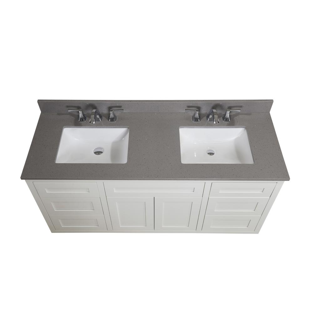 Mountain Gray/Polished Engineered Marble Bathroom Vanity Top with White Sink. Picture 5