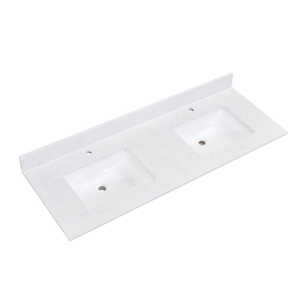 60 in. Composite Stone Vanity Top in Aosta White with White Sink. Picture 1