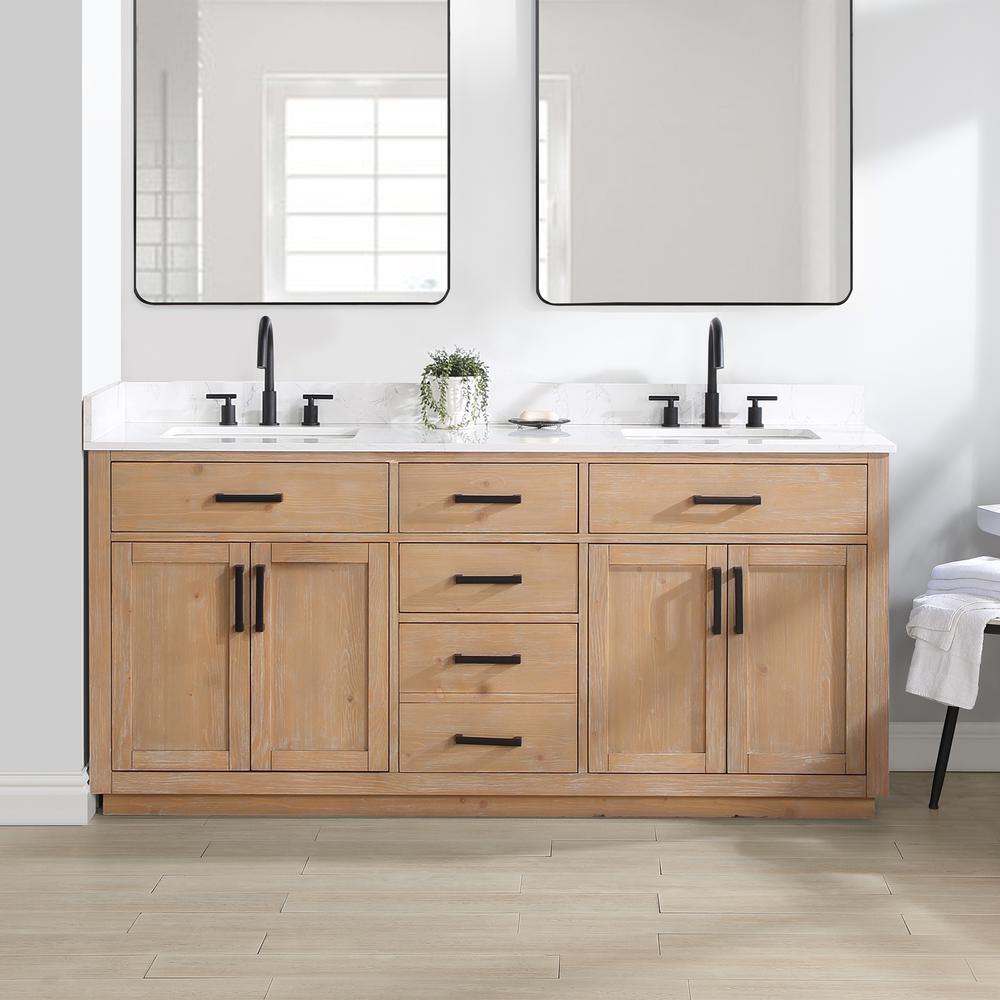 72" Double Bathroom Vanity in Light Brown without Mirror. Picture 9